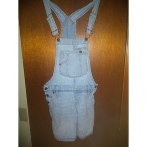LEI Denim Jean Short Overalls Size Small Button Sides Bib Front Light Blue